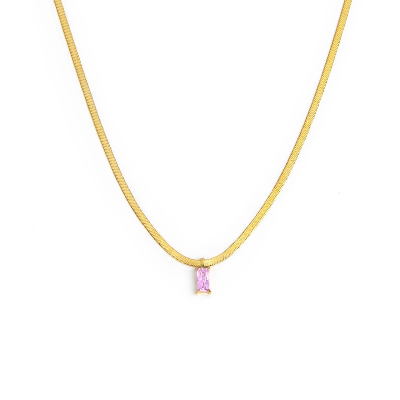 Collana Marlù Donna catena snake con zircone baguette Rosa