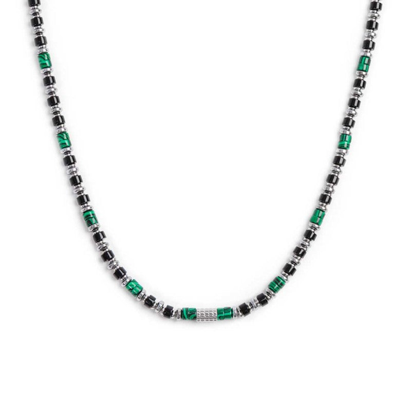 Collana Marlù uomo con rondelle in malachite ed onice nera elementi in ematite