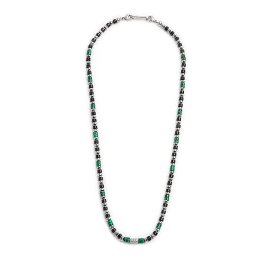 Collana Marlù uomo con rondelle in malachite ed onice nera elementi in ematite