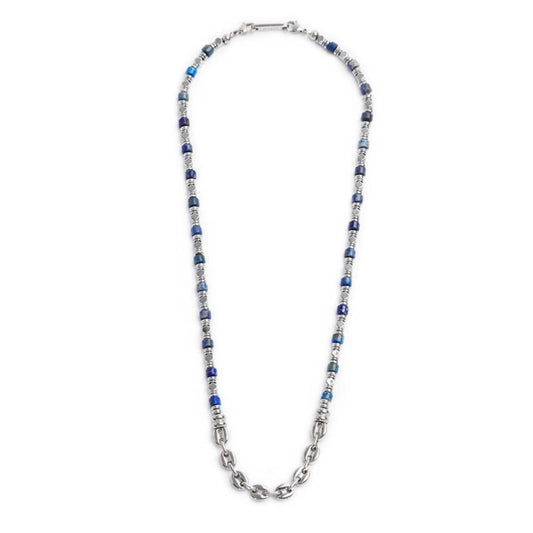 Collana Marlù uomo con rondelle in sodalite ed elementi in ematite