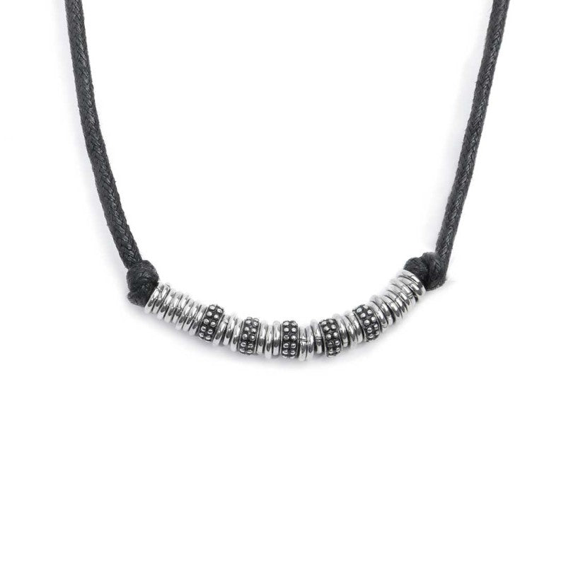 Collana Marlù cordino elementi in acciaio con trama puntinata in black oil