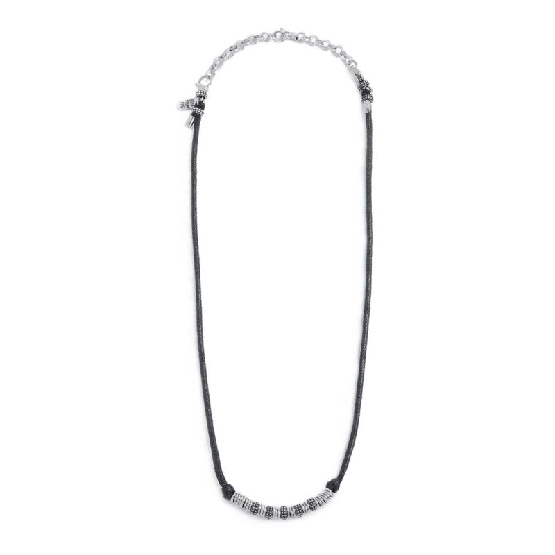 Collana Marlù cordino elementi in acciaio con trama puntinata in black oil