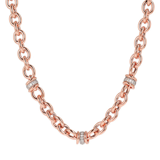 Collana Bronzallure Catena Rolo e Rondelle Pavé in Cubic Zirconia