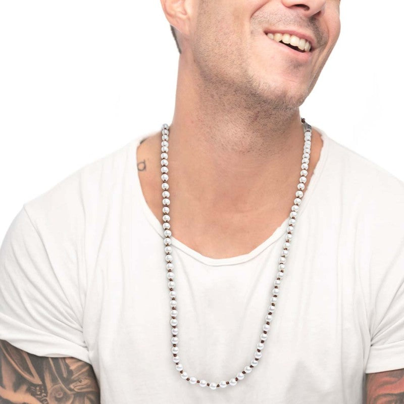 Collana uomo MARLÙ cordino marrone con perle