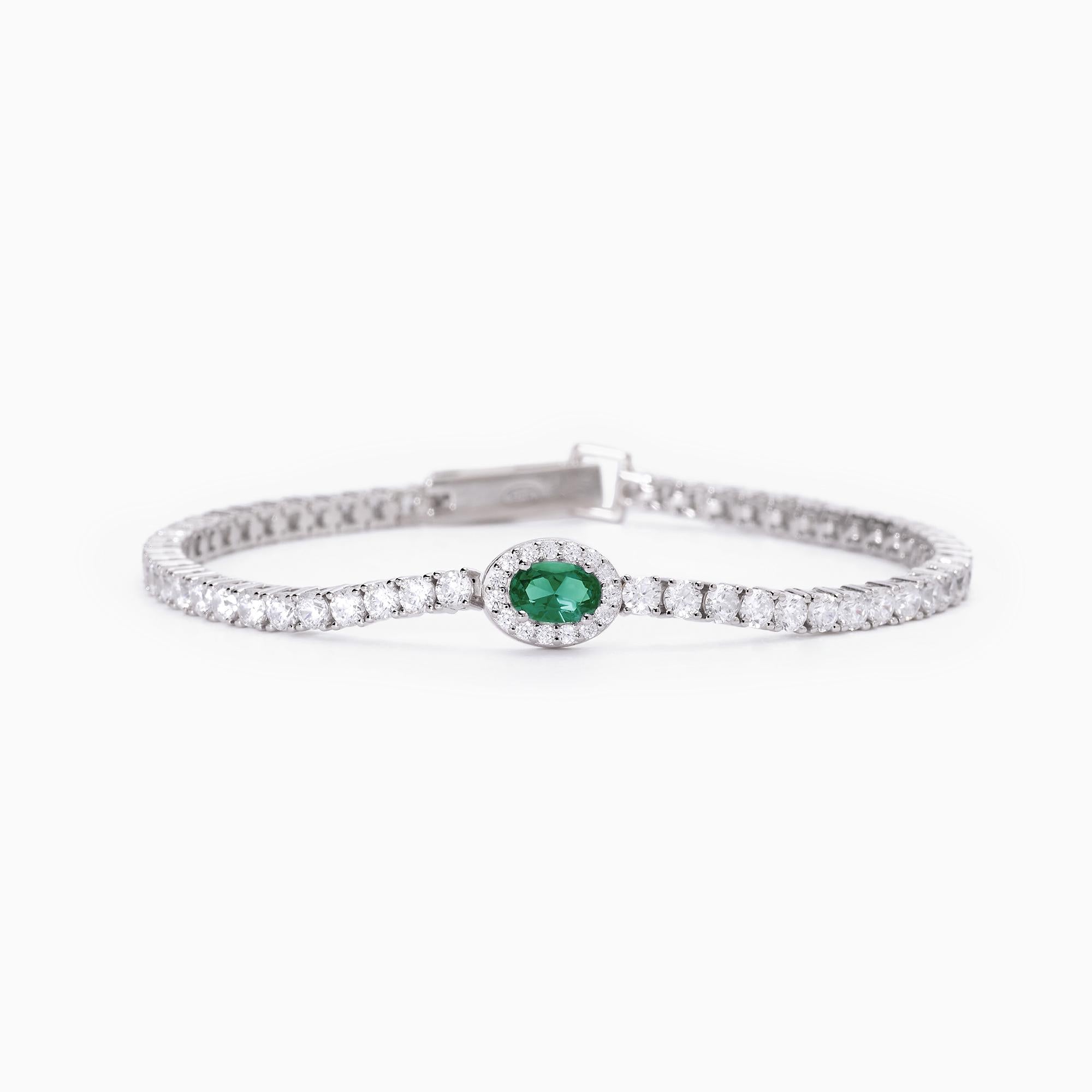 Bracciale Mabina Tennis con smeraldo sintetico ovale