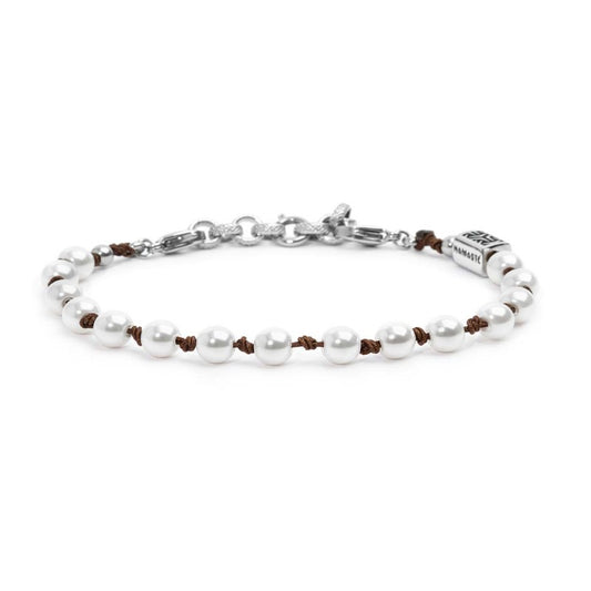 Bracciale unisex Marlù cordino marrone con perle 6mm