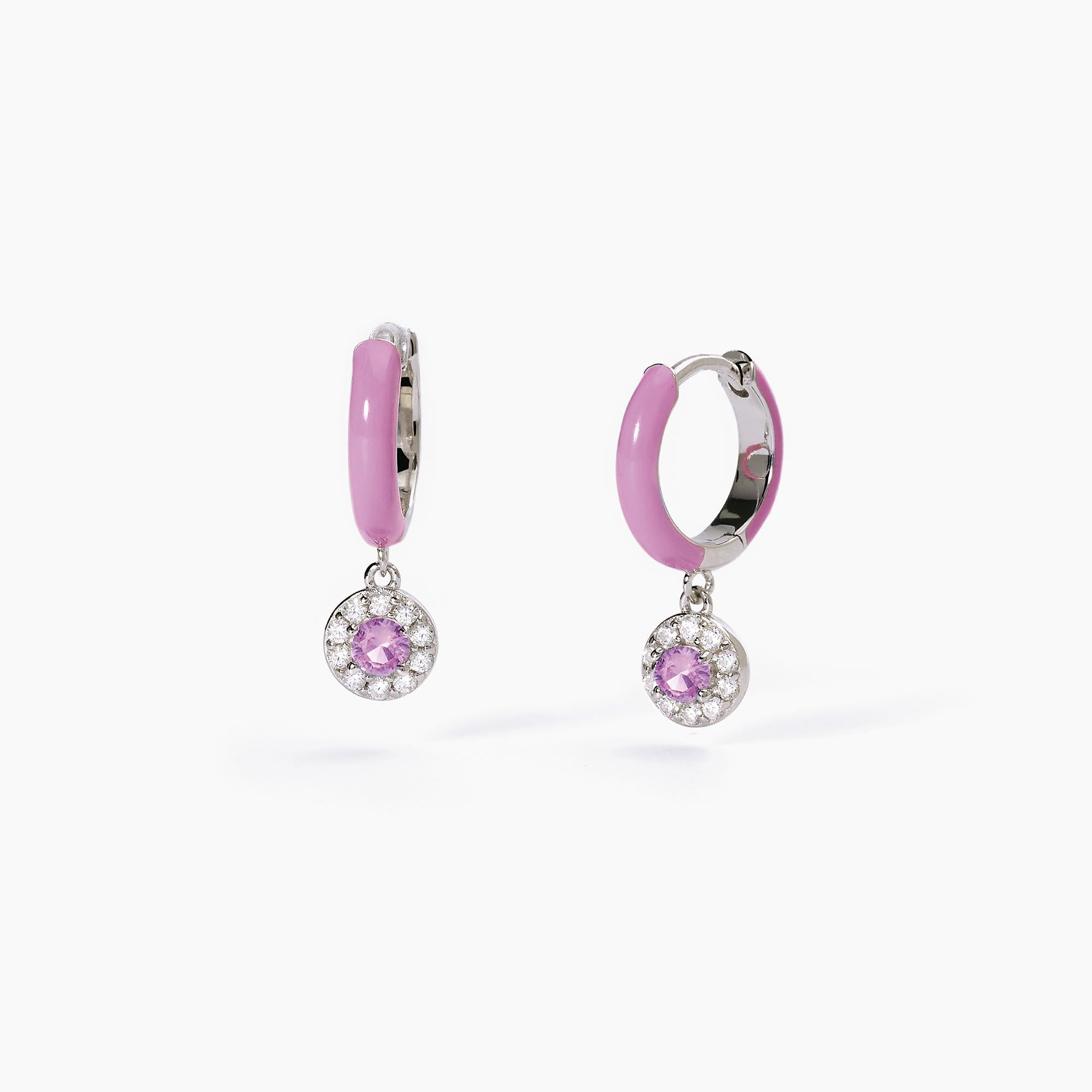 Orecchini Mabina donna a cerchio in argento con smalto rosa e zircone rosa