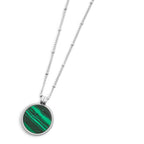 Collana unisex   catena grumetta con pendente tondo verde