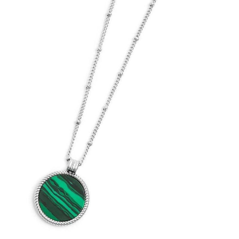 Collana unisex   catena grumetta con pendente tondo verde