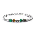 Bracciale Marlù unisex catena fishbone con sfere malachite e occhio di tigre