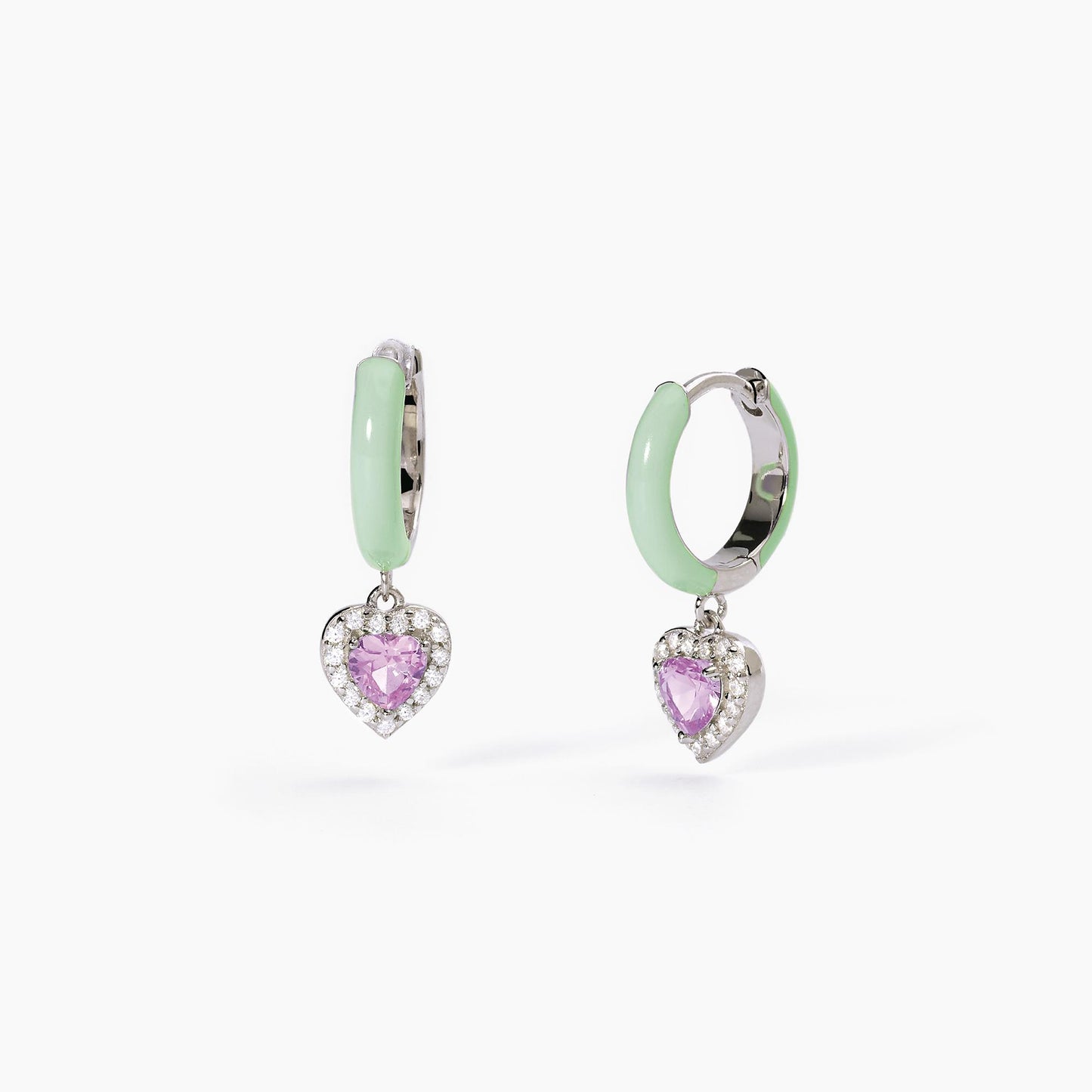 Orecchini  donna Mabina a cerchio in argento con smalto verde e zircone rosa