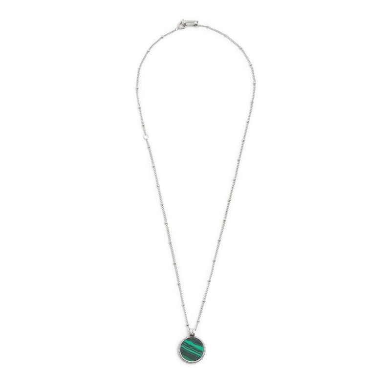Collana unisex   catena grumetta con pendente tondo verde