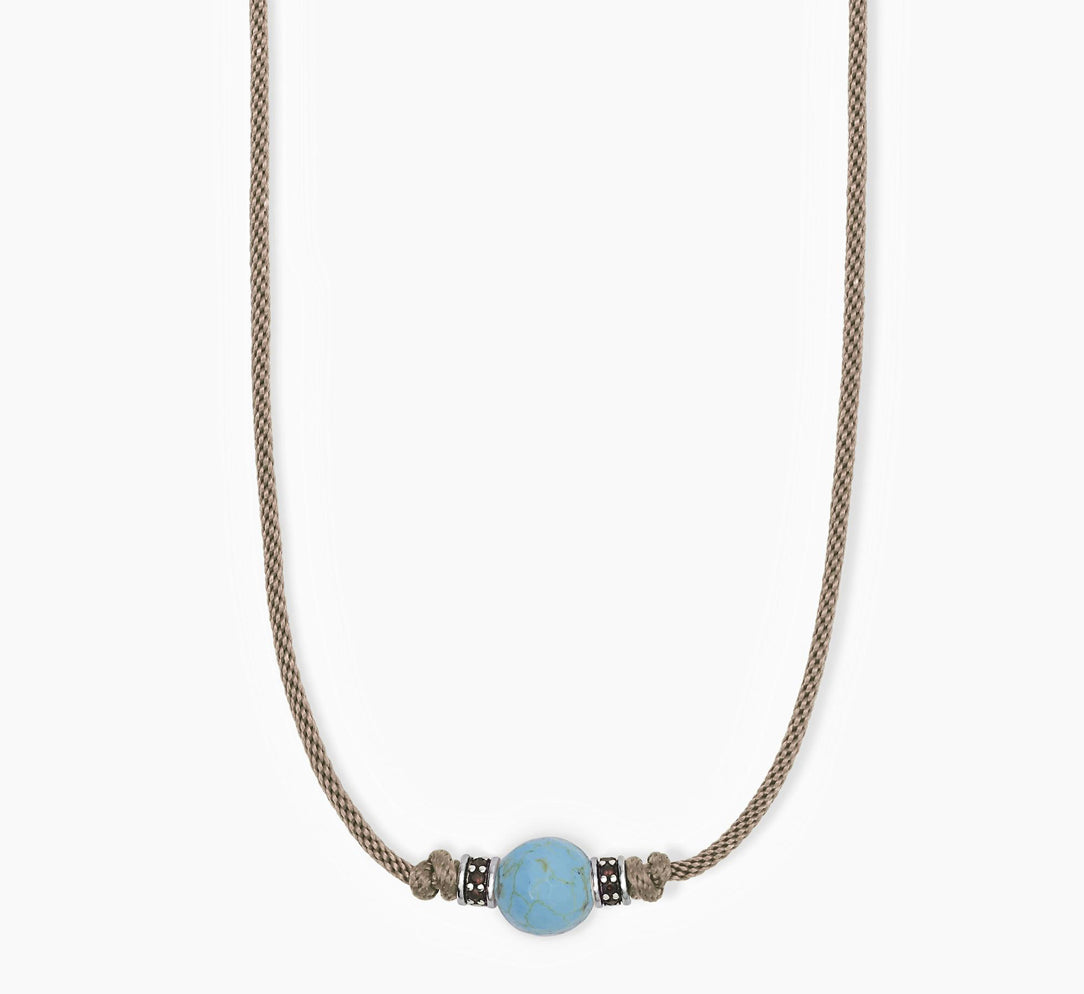 Collana Mabina Uomo in argento con cordino sabbia e pietra turchese