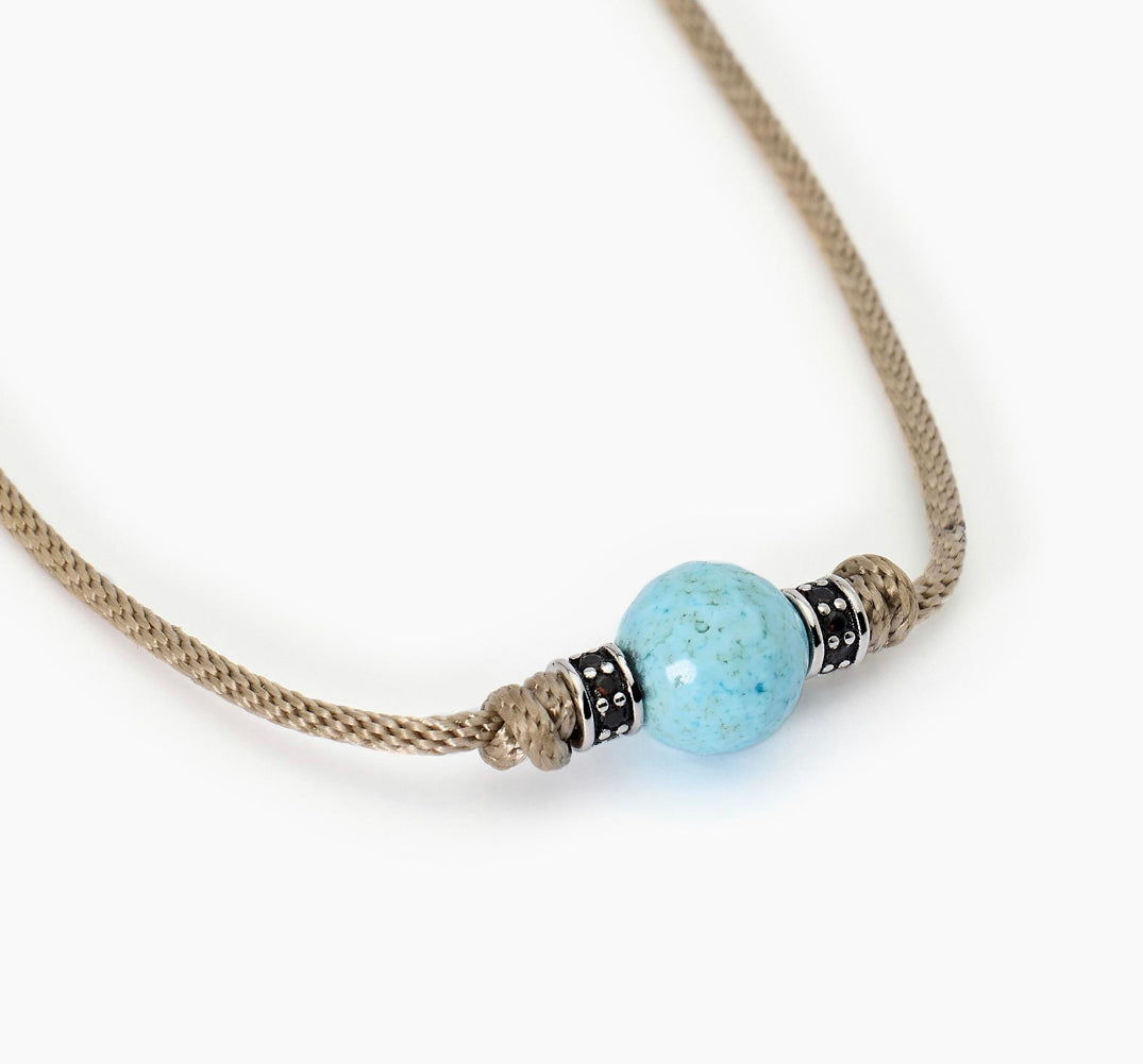 Collana Mabina Uomo in argento con cordino sabbia e pietra turchese