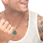 Collana unisex   catena grumetta con pendente tondo verde