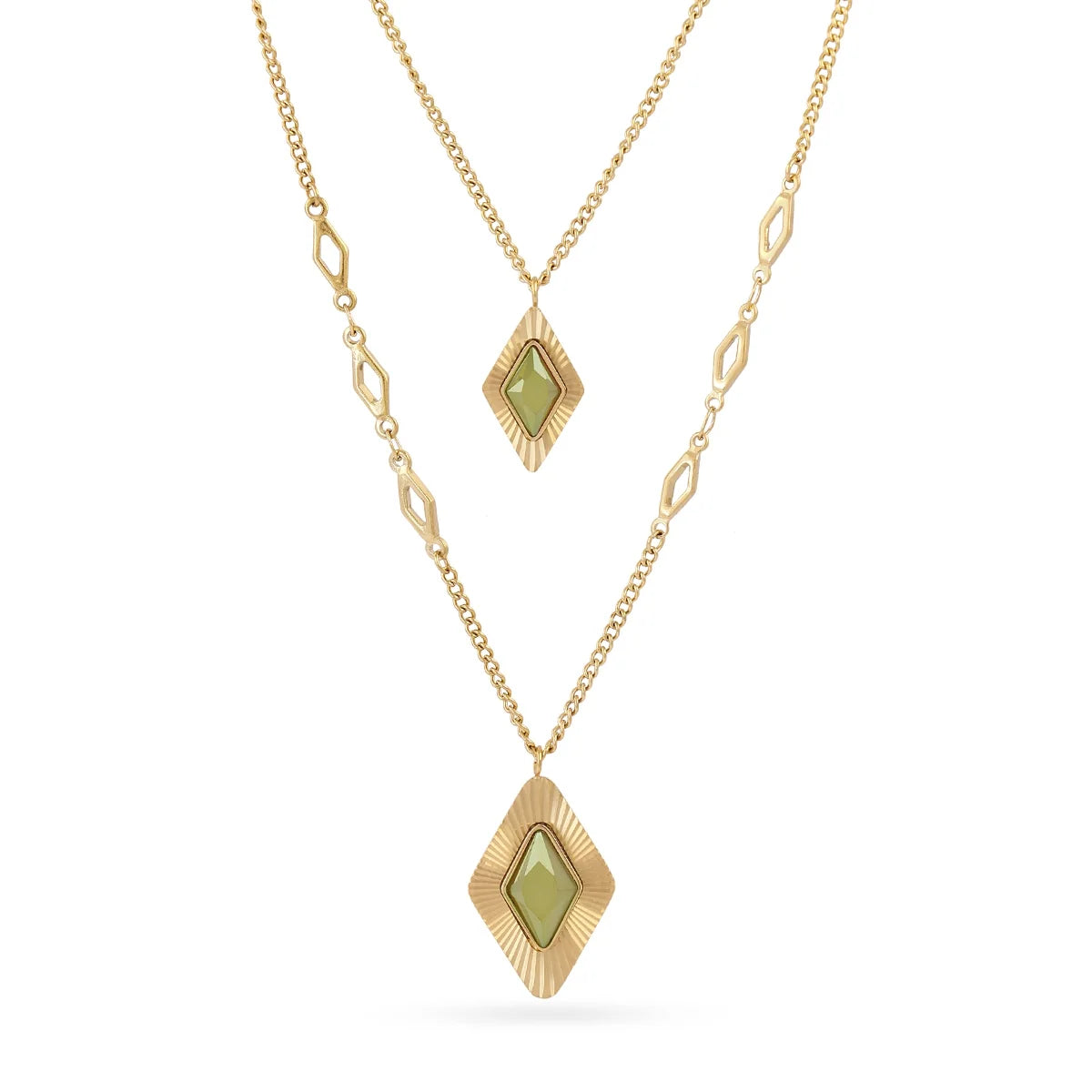 Collana Anartxy donna Prisma doppia catena rombo verde oliva