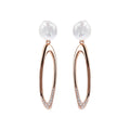 Orecchini Pendenti Bronzallure Ovali con Cubic Zirconia e Perle Coin d'Acqua Dolce Bianche Ø 9/10 mm