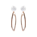 Orecchini Pendenti Bronzallure Ovali con Cubic Zirconia e Perle Coin d'Acqua Dolce Bianche Ø 9/10 mm