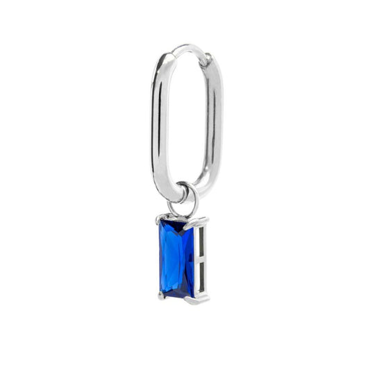 Mono Orecchino Marlù Donna ovale con zircone baguette Blu