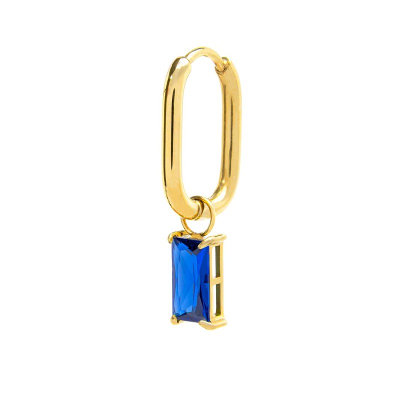 Mono Orecchino Marlù Donna ovale con zircone baguette Blu