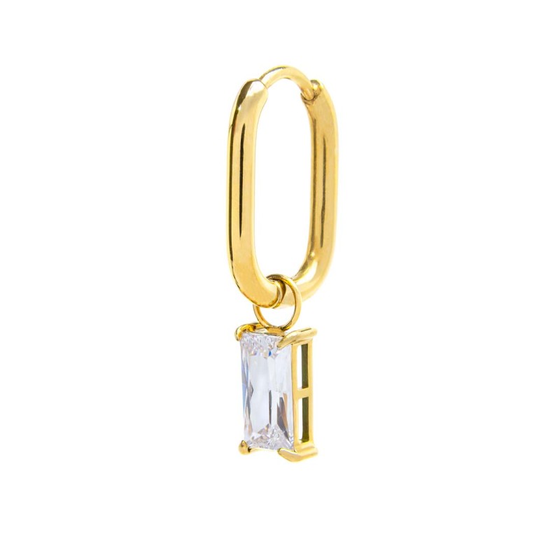 Mono Orecchino Marlù Donna ovale con zircone baguette Bianco