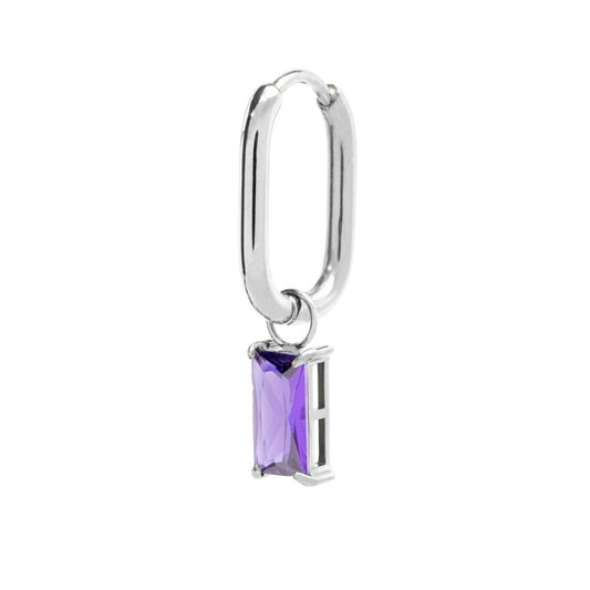 Mono Orecchino Marlù Donna ovale con zircone baguette Viola