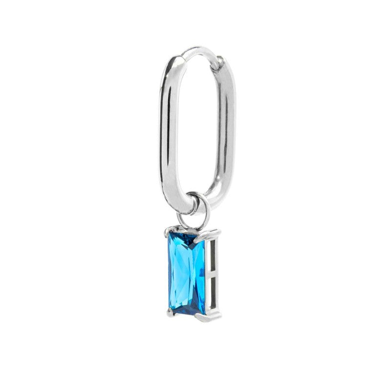 Mono Orecchino Marlù Donna ovale con zircone baguette Azzurro