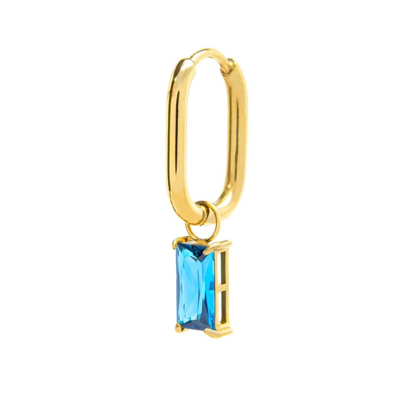 Mono Orecchino Marlù Donna ovale con zircone baguette Azzurro