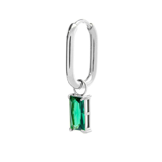 Mono Orecchino Marlù Donna ovale con zircone baguette Verde