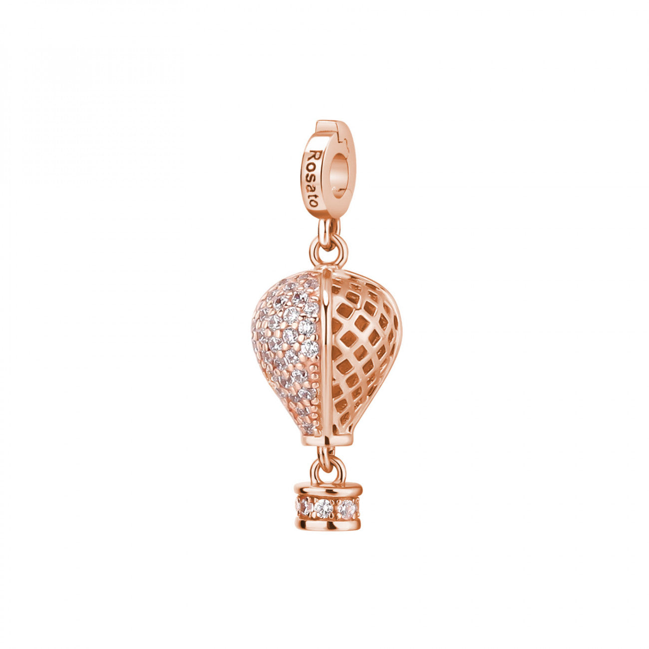 Charm Rosato Storie Mongolfiera rosè, zirconi e smalto bianco