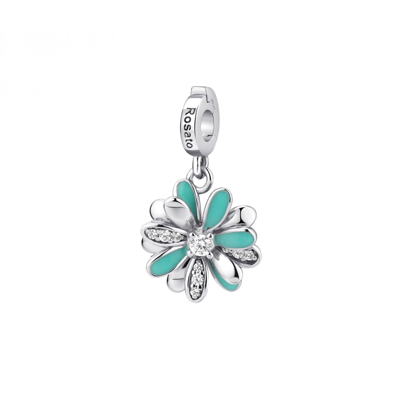Charm Rosato Storie Margherita con zirconi e smalto turchese