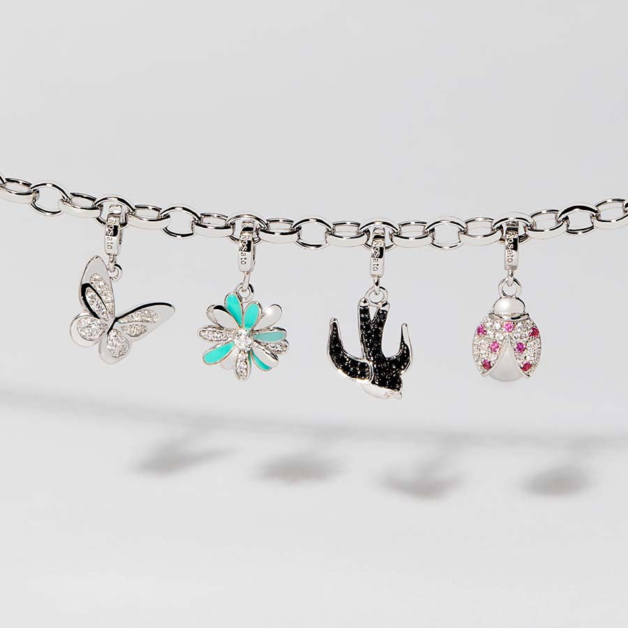 Charm Rosato Storie Margherita con zirconi e smalto turchese