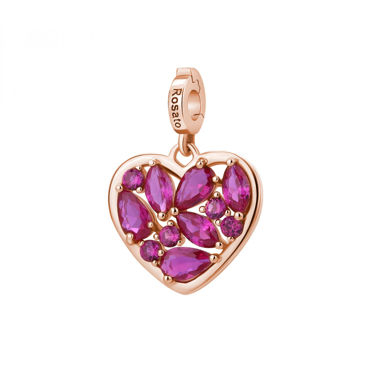 Charm Rosato Storie Cuore rosè e zirconi rubino
