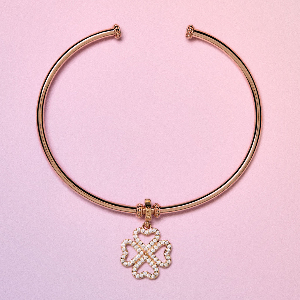 Charm Rosato Storie Quadrifoglio rosè con zirconi