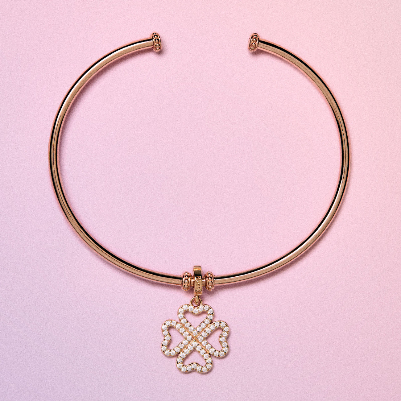 Charm Rosato Storie Quadrifoglio rosè con zirconi