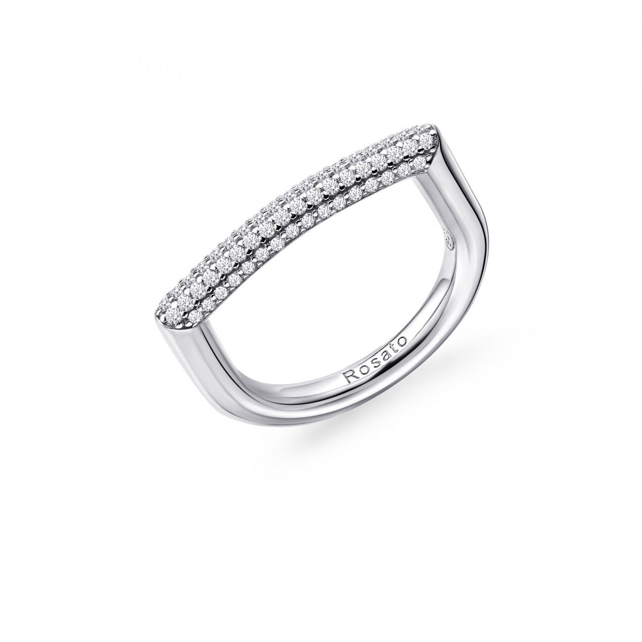 Anello quadrato Rosato Bianca Pavè stondato