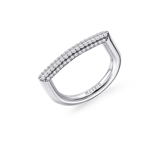 Anello quadrato Rosato Bianca Pavè stondato