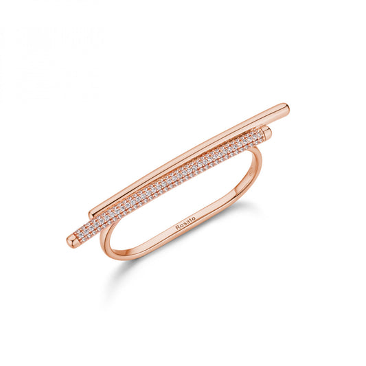 Anello rettangolare Rosato Bianca Pavè doppio rosè