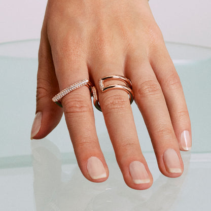Anello doppio Rosato Bianca Pavè double rosè