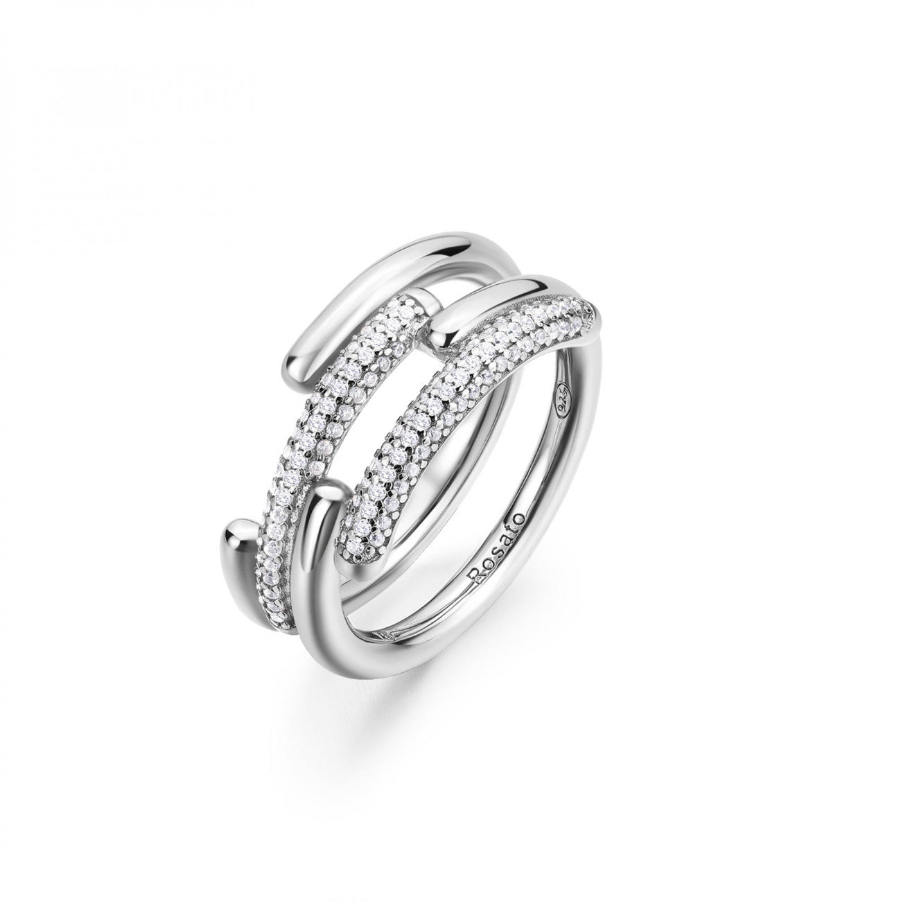 Anello Rosato Bianca Fascia pavè