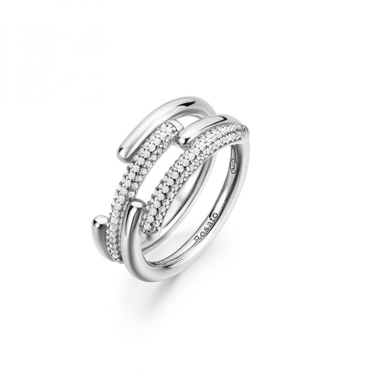 Anello Rosato Bianca Fascia pavè