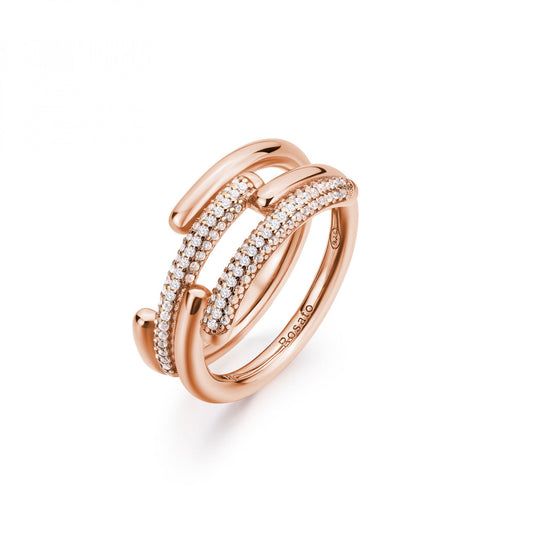 Anello Rosato Bianca Fascia pavè Oro rosa