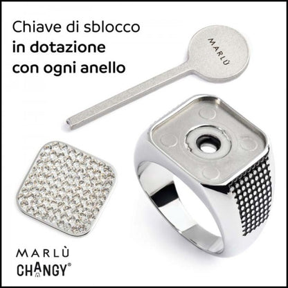 Anello Marlù CHANGY quadrato con piastrina Cristalli Bianchi