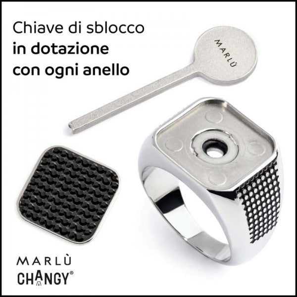 Anello Marlù CHANGY quadrato con piastrina Cristalli Neri