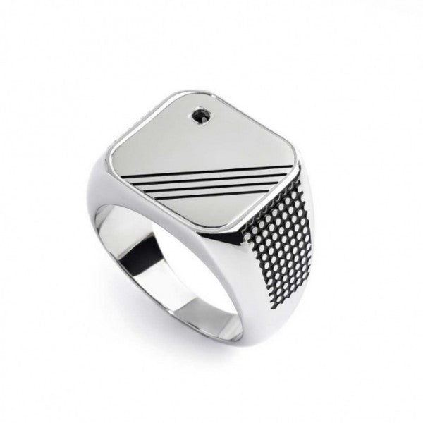 Anello Marlù CHANGY quadrato con piastrina Cristallo nero e righe nere