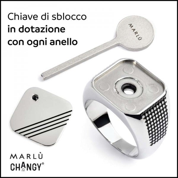 Anello Marlù CHANGY quadrato con piastrina Cristallo nero e righe nere