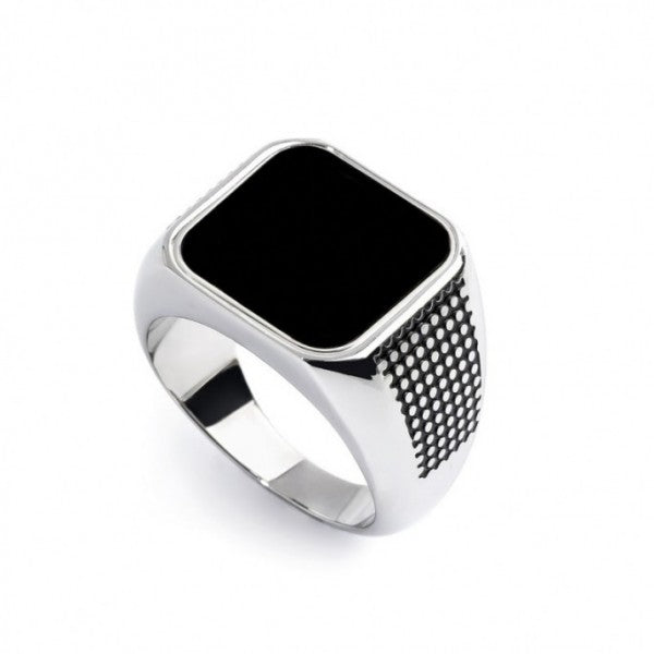 Anello Marlù CHANGY quadrato con piastrina Smalto nero