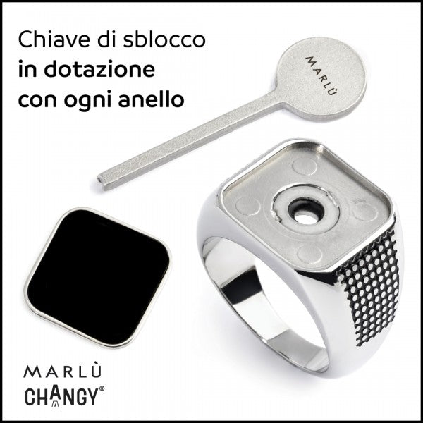 Anello Marlù CHANGY quadrato con piastrina Smalto nero