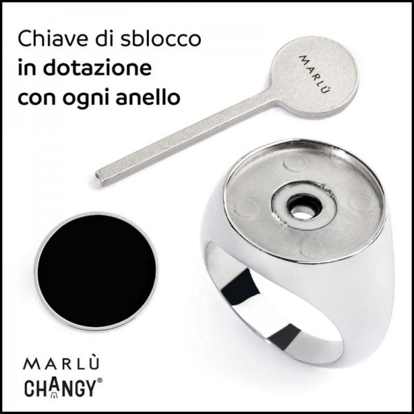 Anello Marlù CHANGY tondo con piastrina Smalto Nero