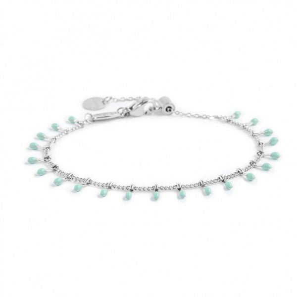 BRACCIALE CATENA GRUMETTA CON PENDENTI SMALTO TURCHESE ACCIAIO